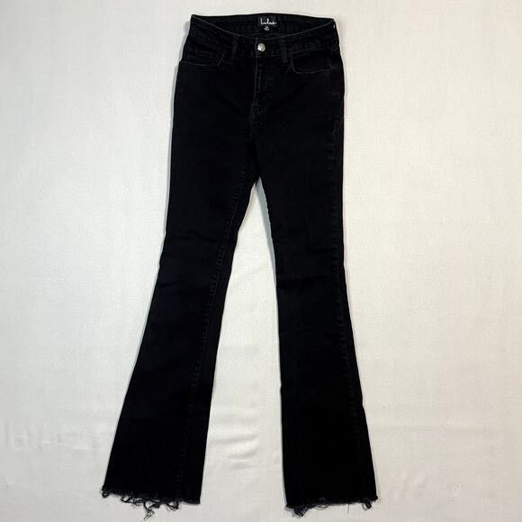 Lulus Black High Rise Raw Hem Flare Jeans - Size 25 - Picture 6 of 10
